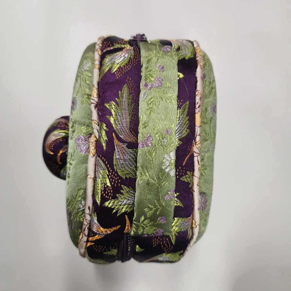 Goody Goody California Green & Purple Brocade Fabric Soft Travel Jewelry Box